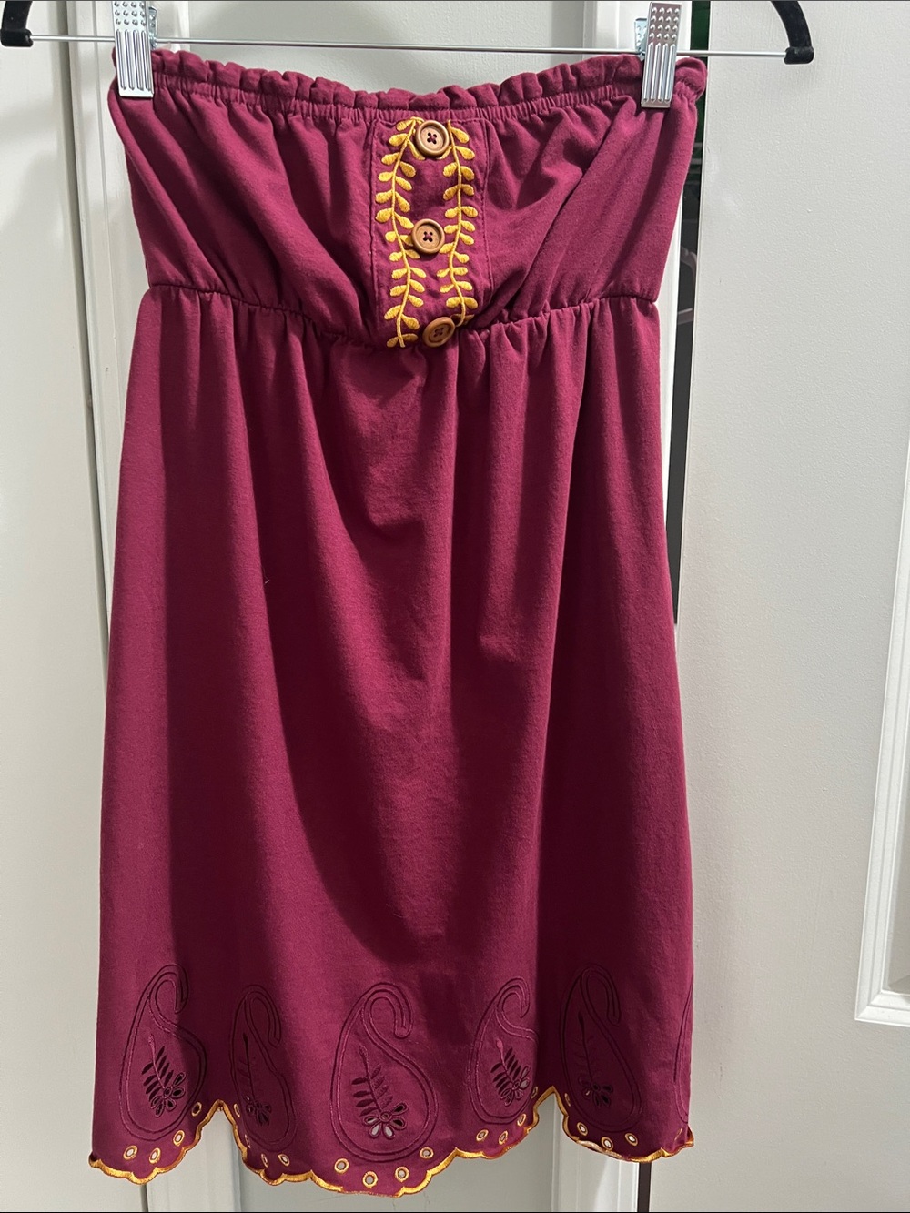 Rewind Strapless Magenta Dress with Yellow Embroidery
